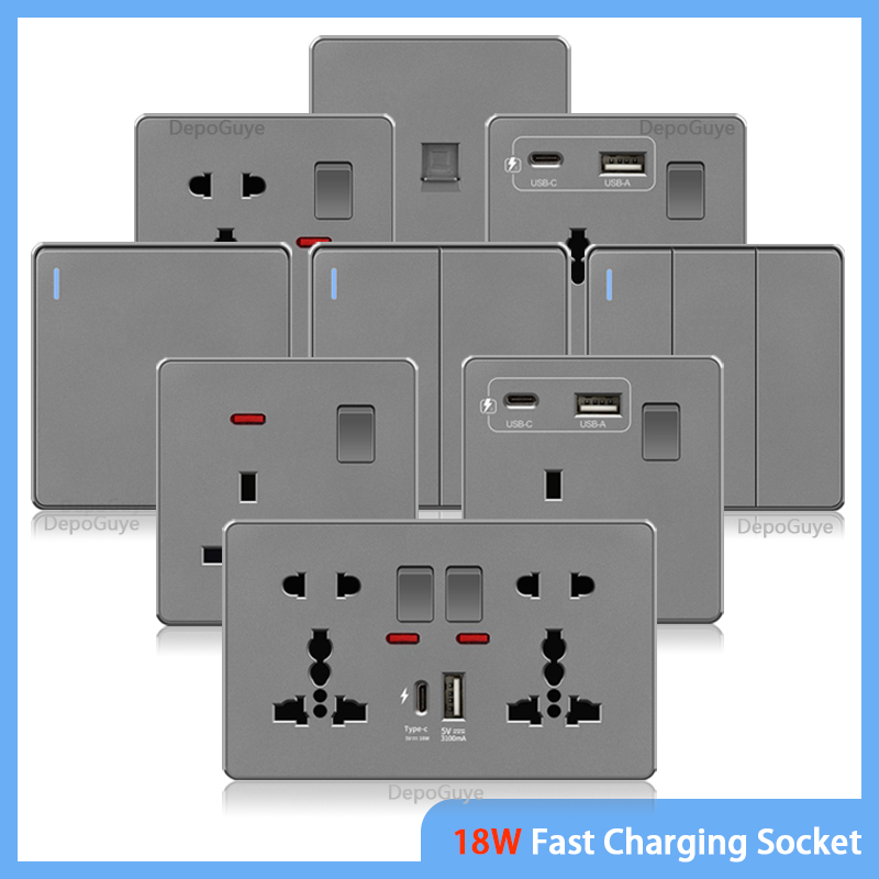 Smart Wall Socket - Depoguye Bắc Âu Xám Bạc Anh
