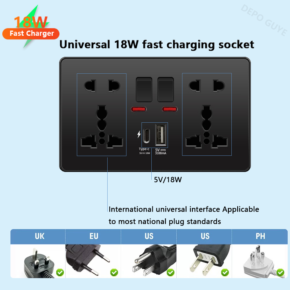 Universal Black USB Type-C 18W - đánh giá và giá Smart Wall Socket
