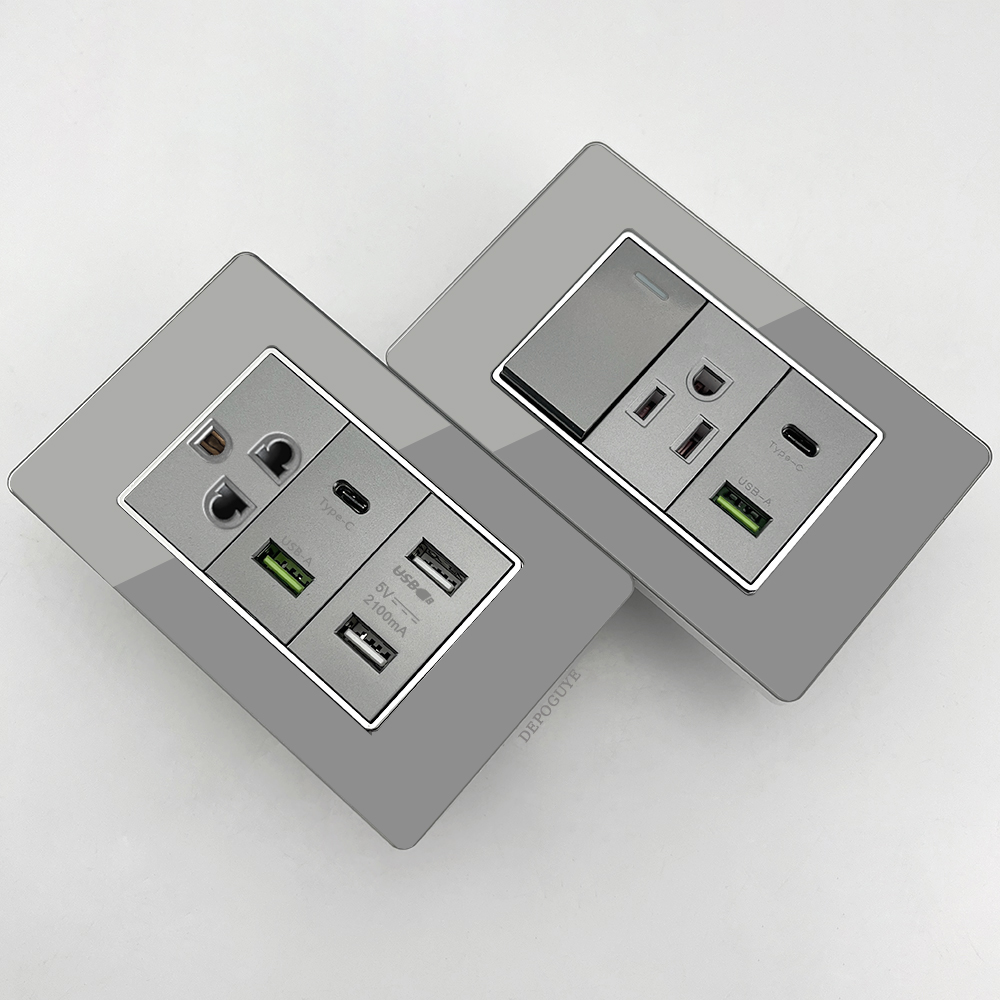 Grey Tempered Glass American U - đánh giá và giá Smart Wall Socket