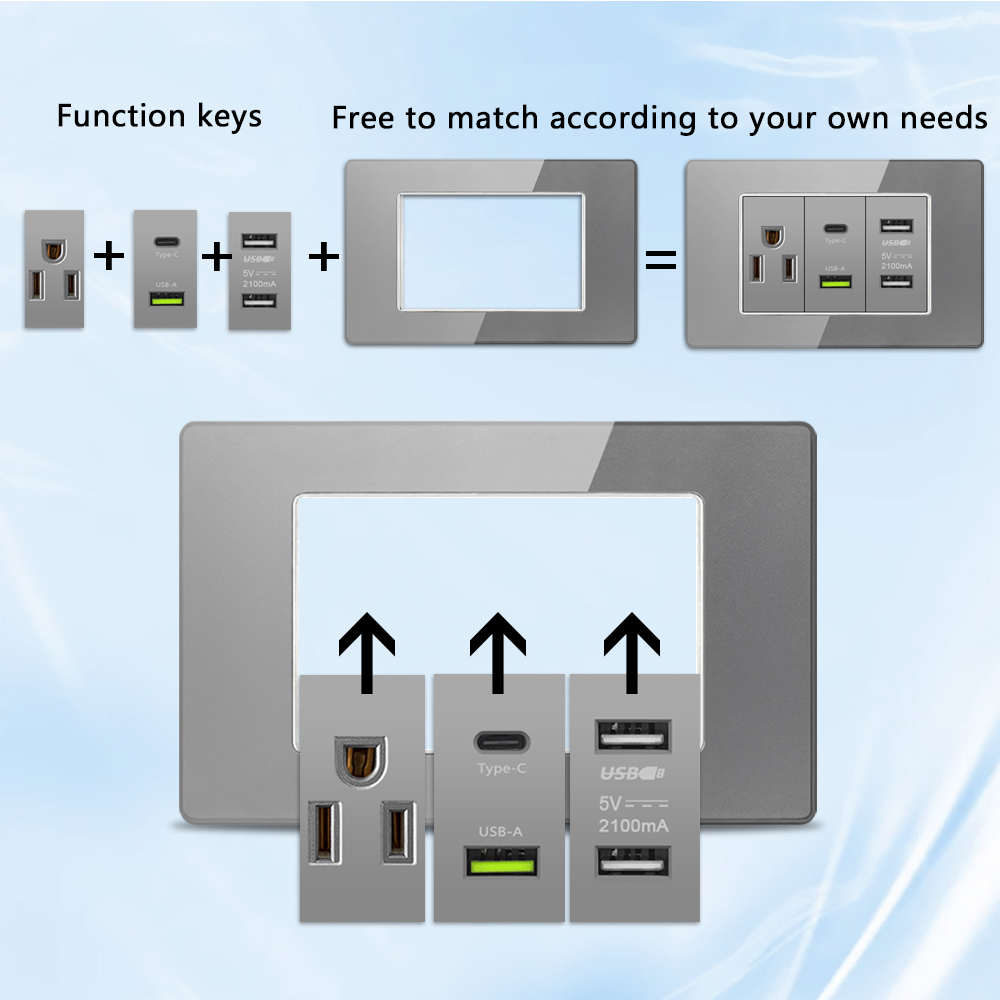 Grey Tempered Glass American U - đánh giá và giá Smart Wall Socket