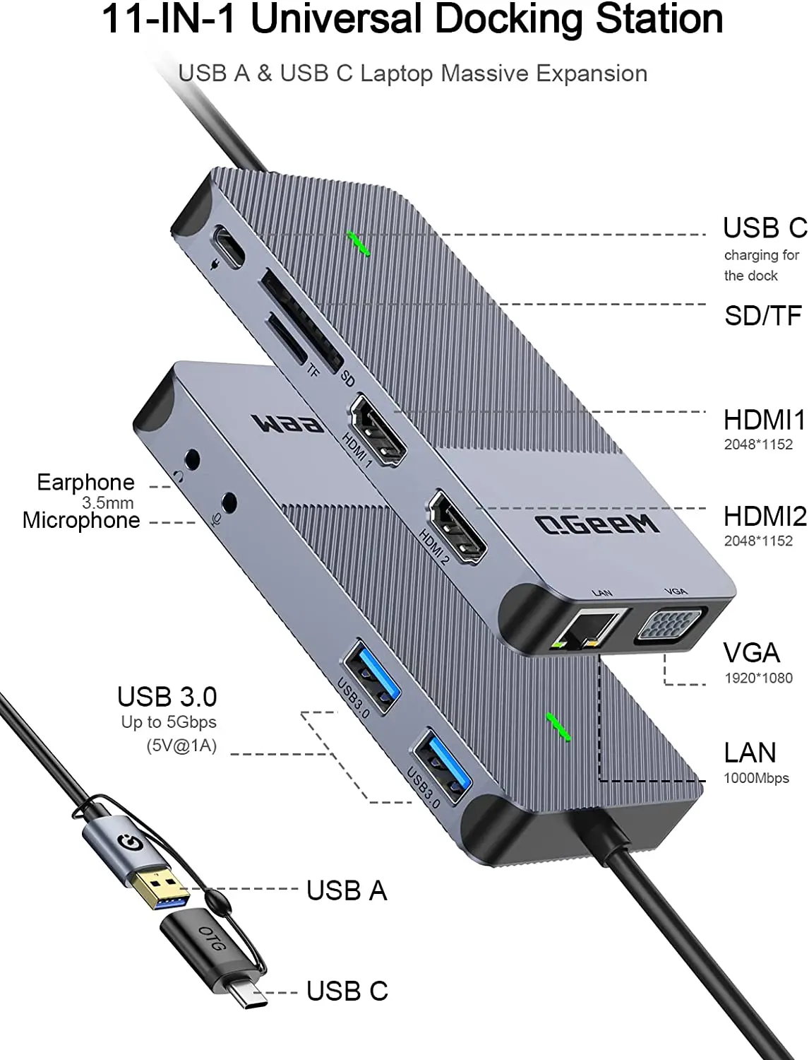 QGeeM USB 3.0 Docking Station, - đánh giá và giá Smart Home Hub 2