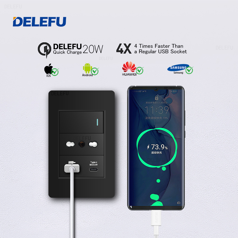 DELEFU Black Retardant PC Ital - đánh giá và giá Smart Wall Socket